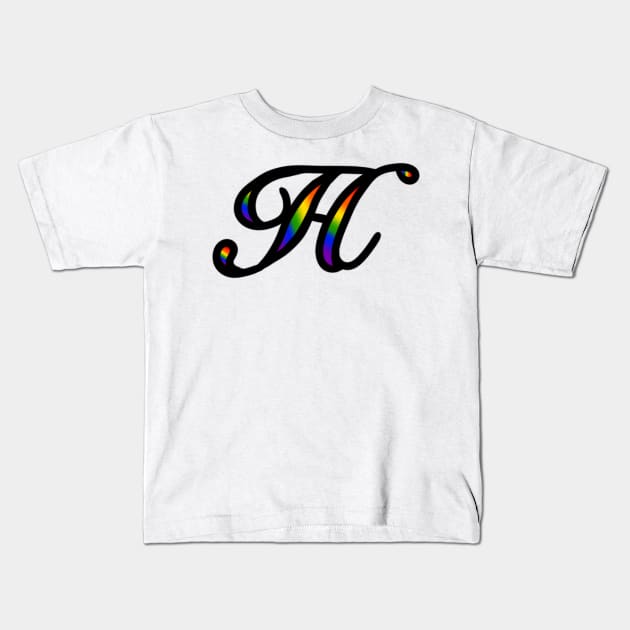 Rainbow Cursive Letter H Kids T-Shirt by JennaBunnies